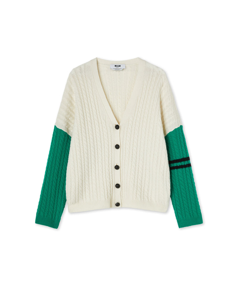 "Cable color-block Cashmere blend" V-neck cardigan WHITE Women 