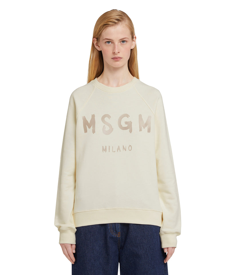Cotton crewneck t-shirt with mini MSGM logo WHITE Women 