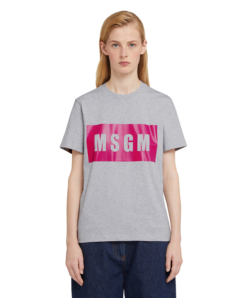 Crew neck T-shirt with MSGM box logo GREY Women 
