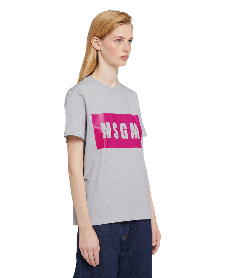 Crew neck T-shirt with MSGM box logo GREY Women 