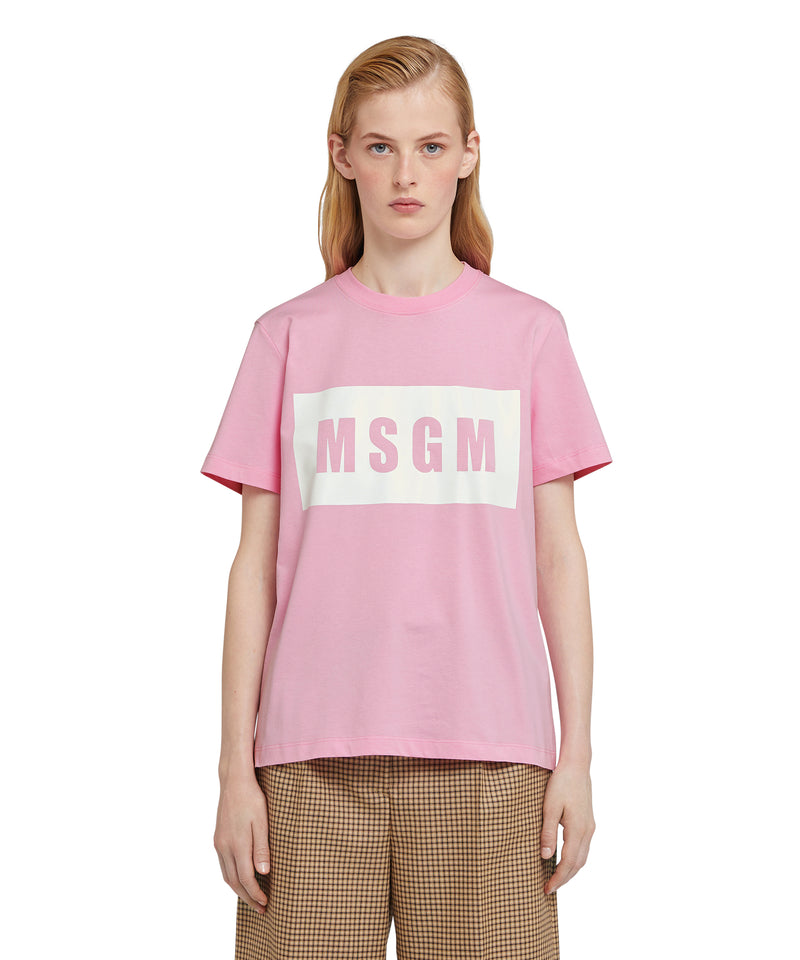 Crew neck T-shirt with MSGM box logo PINK Women 