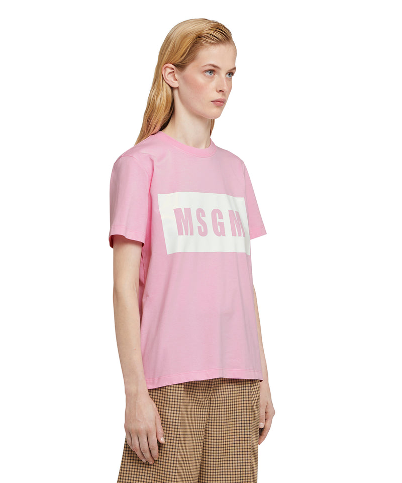 Crew neck T-shirt with MSGM box logo PINK Women 