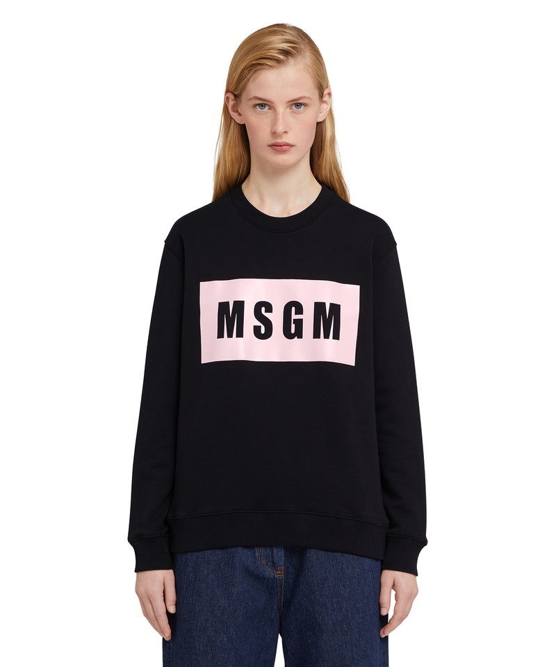 Cotton crewneck sweater with MSGM box logo BLACK Women 