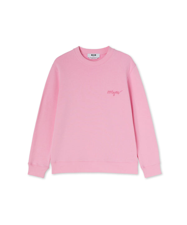 Solid color cotton crewneck sweatshirt with "MSGM Embroidery Italics logo"
