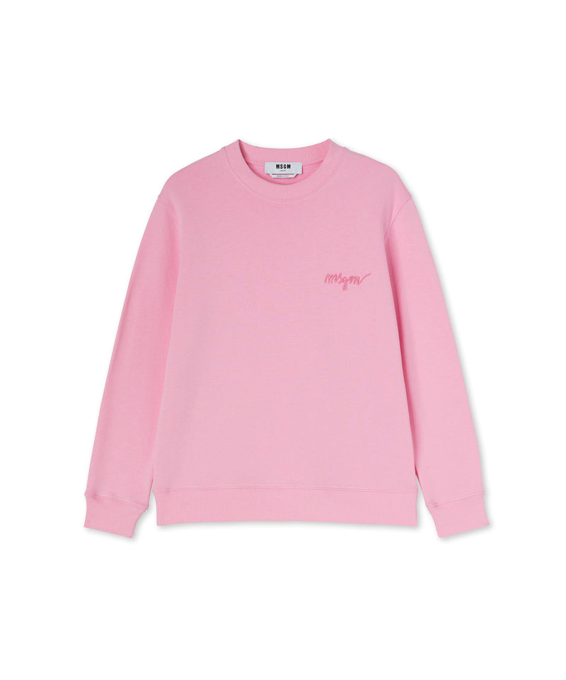 Solid color cotton crewneck sweatshirt with "MSGM Embroidery Italics logo" PINK Women 