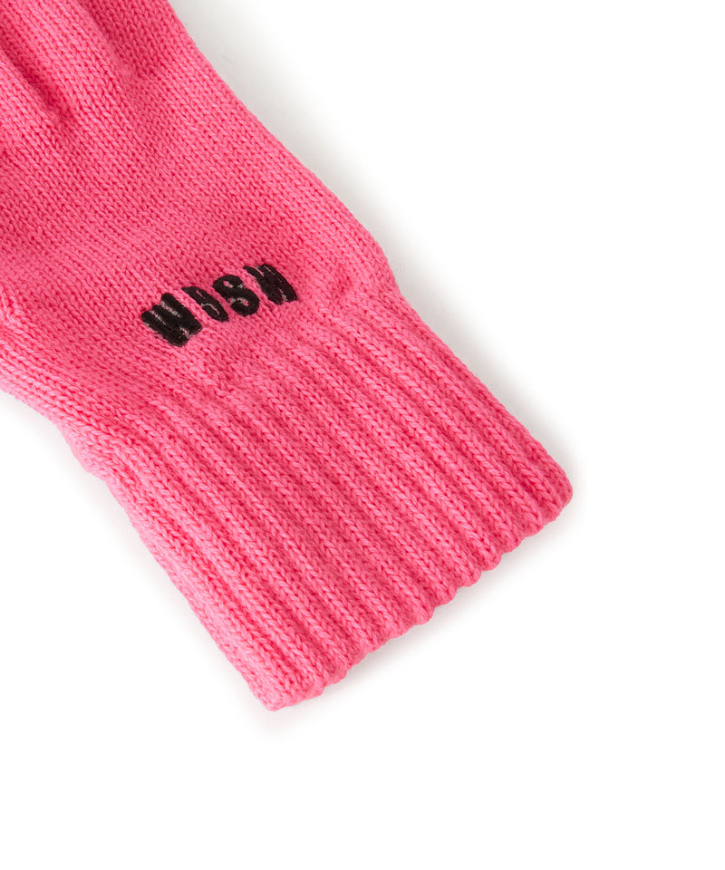 Blended wool gloves with embroidered mini logo PINK FLUO Women 