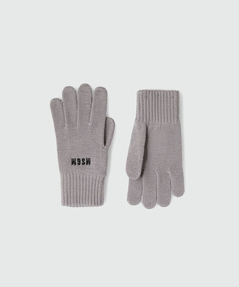 Blended wool gloves with embroidered mini logo GREY Donna 