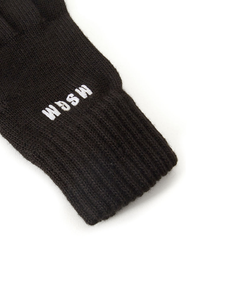 Blended wool gloves with embroidered mini logo BLACK Women 