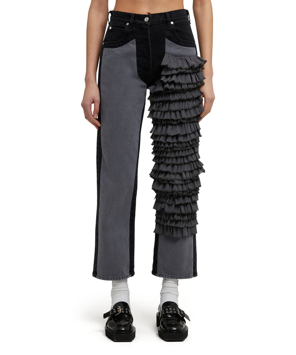 Jeans with "Black Denim with Stitches" workmanship