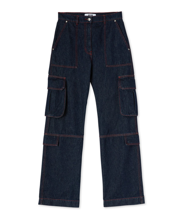 Cargo trousers with "Blue Denim with stitches" workmanship