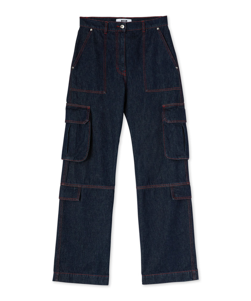 Cargo trousers with "Blue Denim with stitches" workmanship WHITE/BLUE Women 
