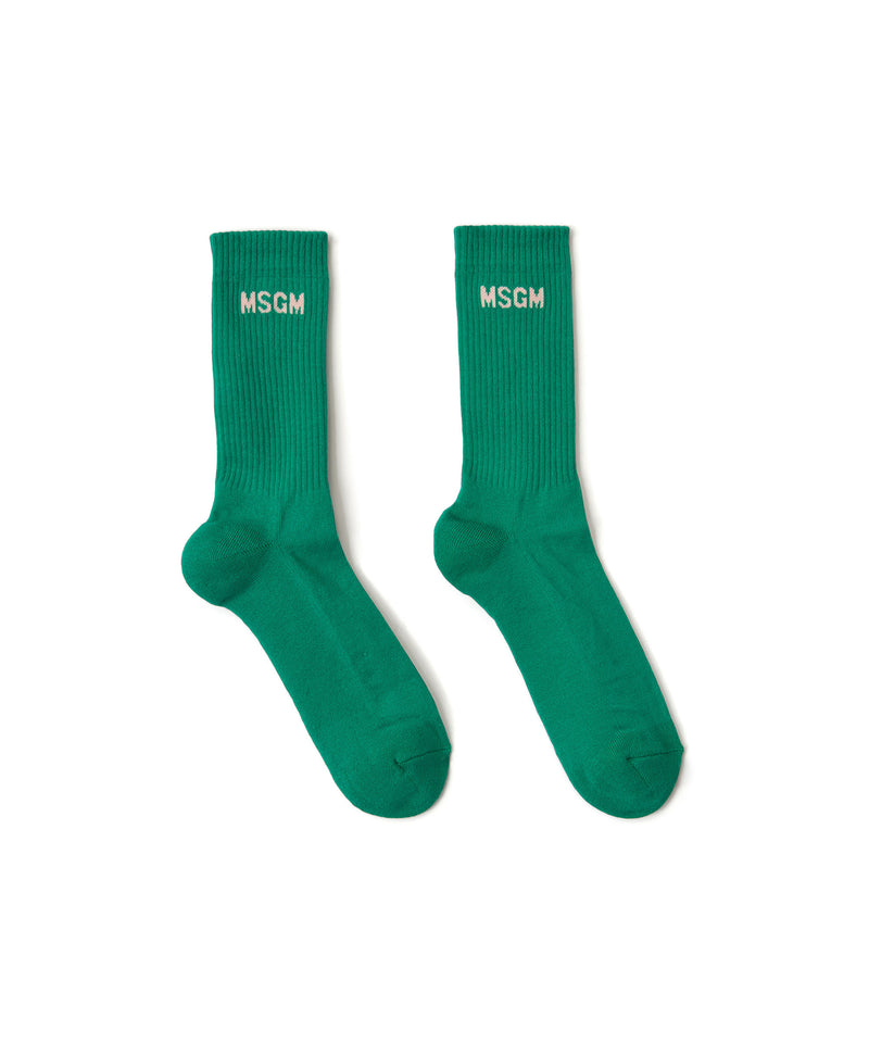 Solid color cotton socks with MSGM logo PEPPER GREEN Women 