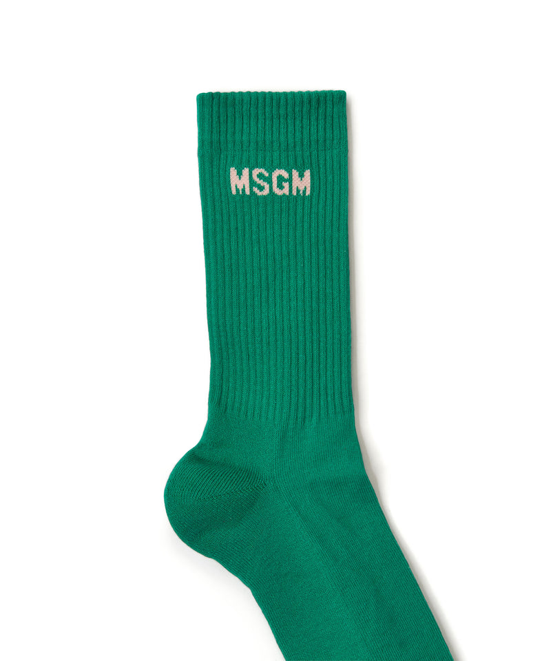 Solid color cotton socks with MSGM logo PEPPER GREEN Women 