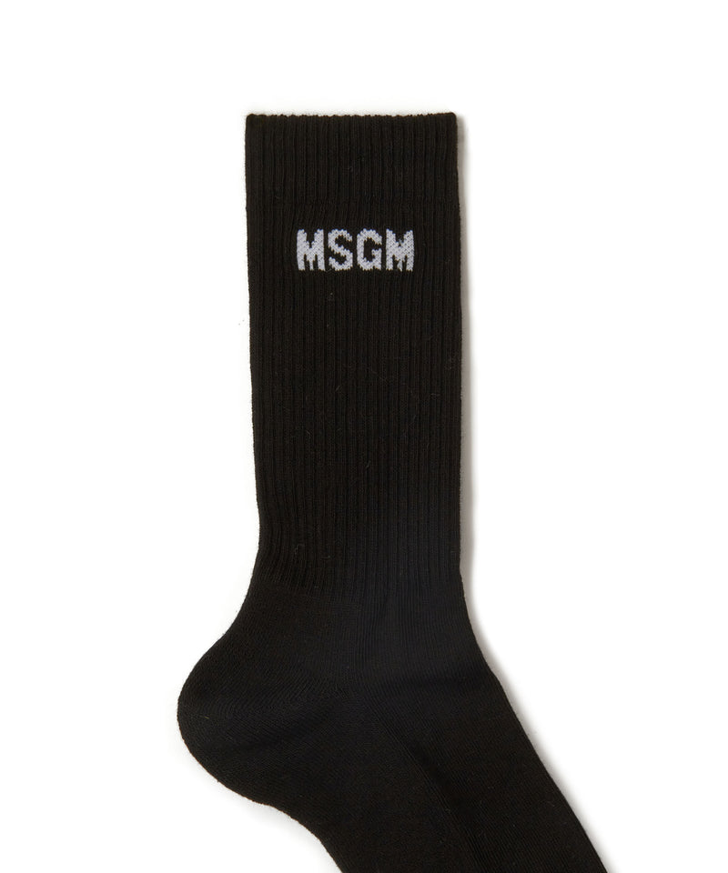 Solid color cotton socks with MSGM logo BLACK Women 