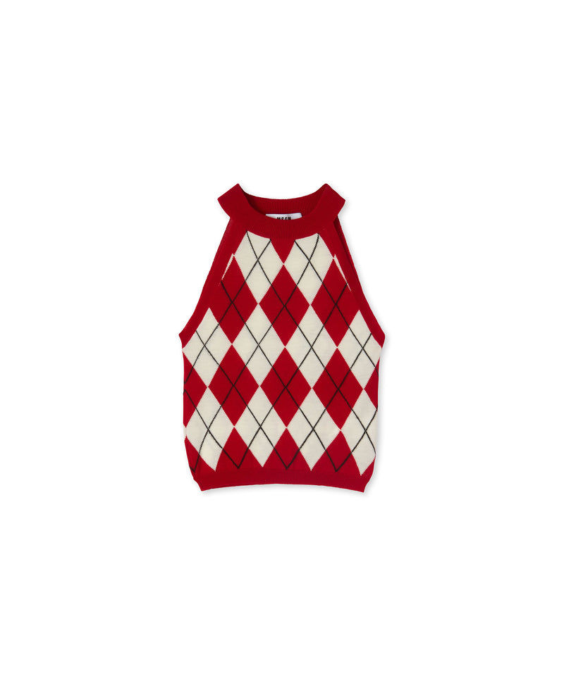 Virgin wool top with "Argyle" motif RED Women 