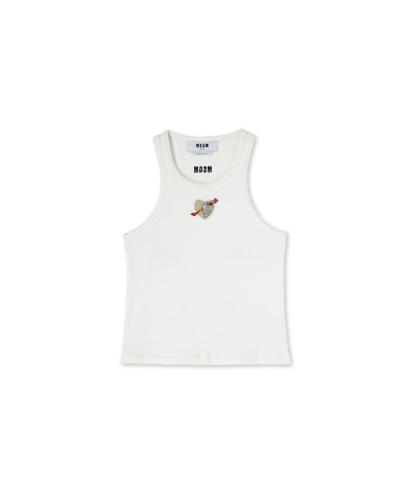 Cotton top with "Msgm Heart Embroidery Patch" print WHITE Women 
