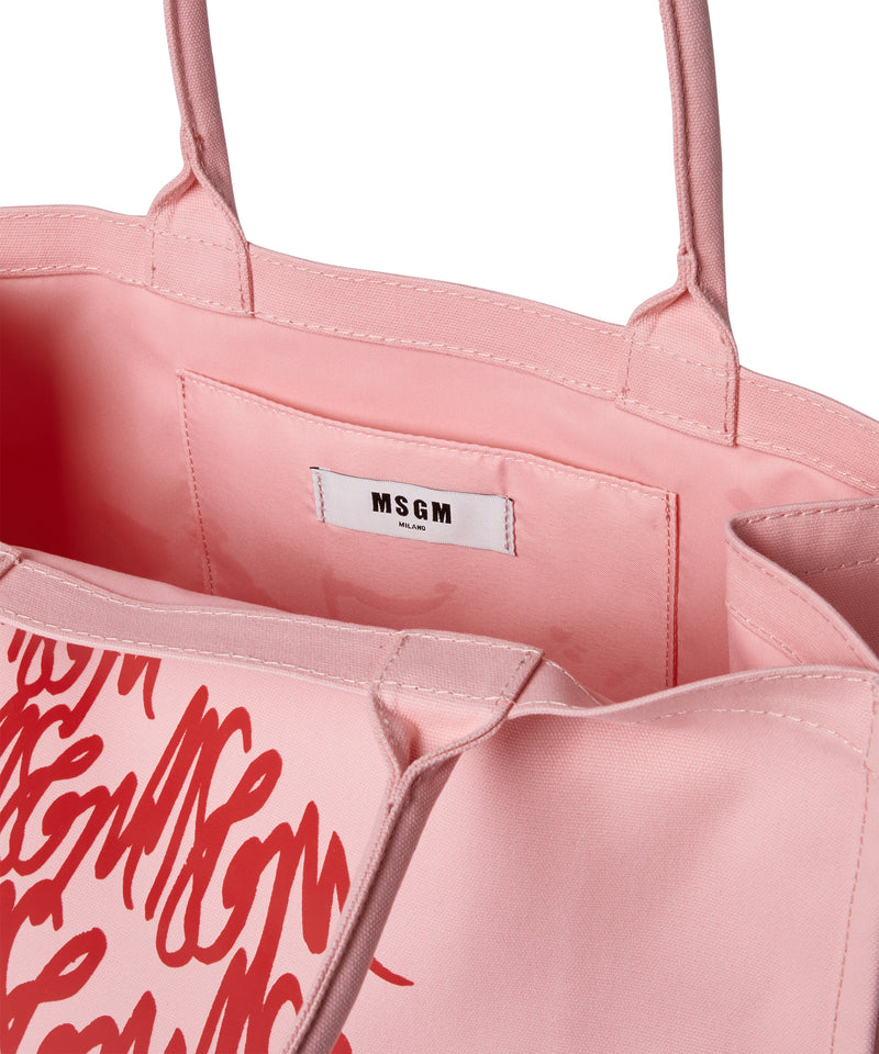 Blended cotton MSGM Canvas Tote Bag PINK Women 