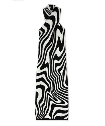 Midi dress with "Illusion Waves" print in pure wool