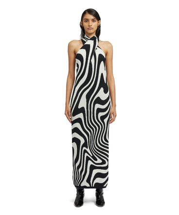 Midi dress with "Illusion Waves" print in pure wool