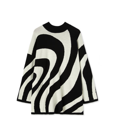 Midi dress with "Illusion Waves" print in pure wool