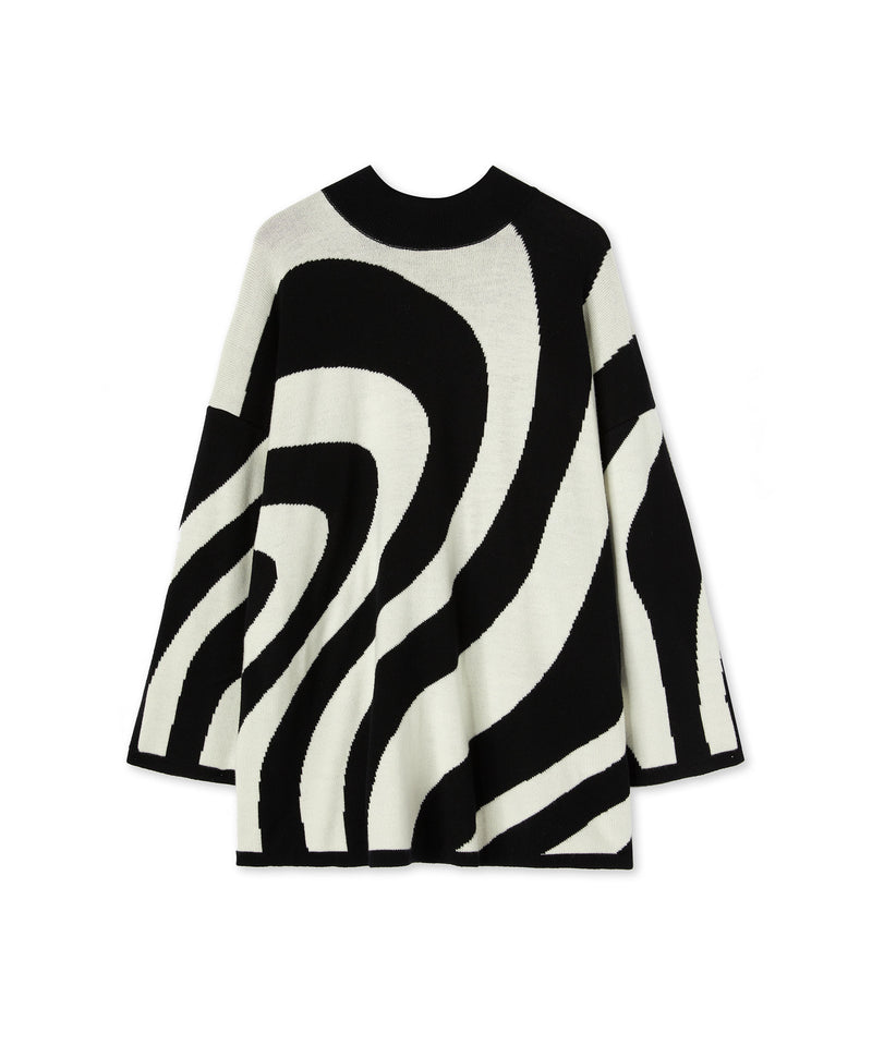 Midi dress with "Illusion Waves" print in pure wool BLACK Women 
