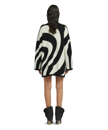 Midi dress with "Illusion Waves" print in pure wool