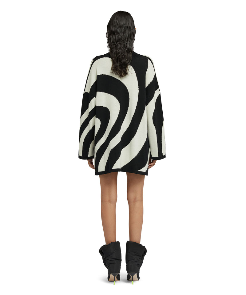 Midi dress with "Illusion Waves" print in pure wool BLACK Women 