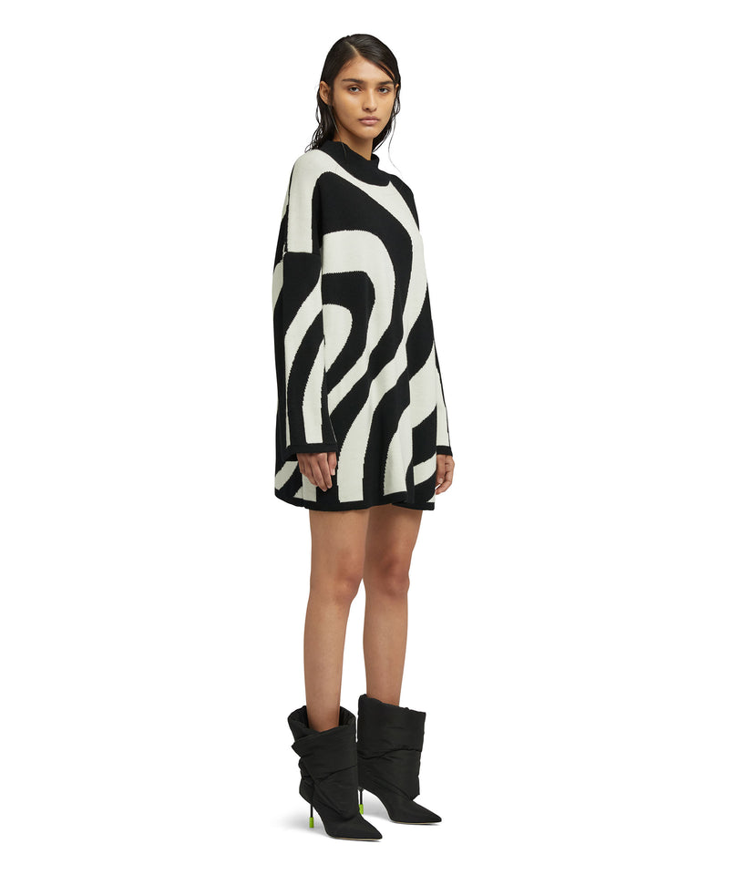 Midi dress with "Illusion Waves" print in pure wool BLACK Women 