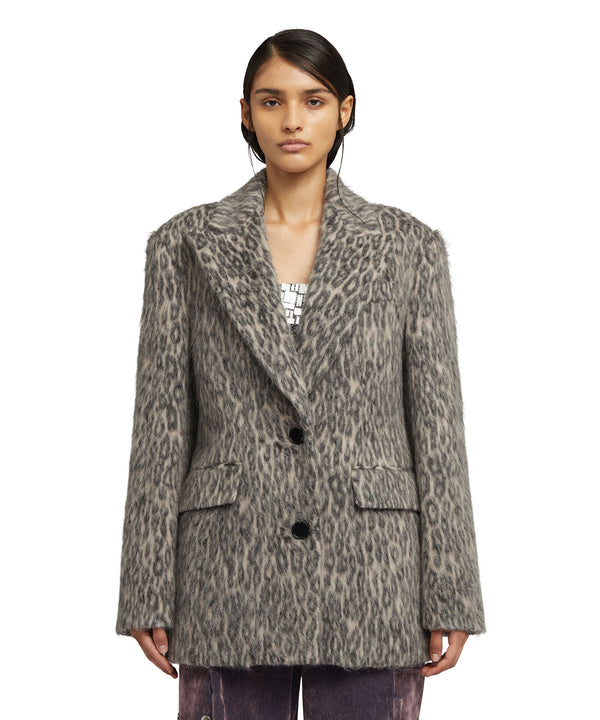 Wool short coat with "Cheetah Jacquard" motif