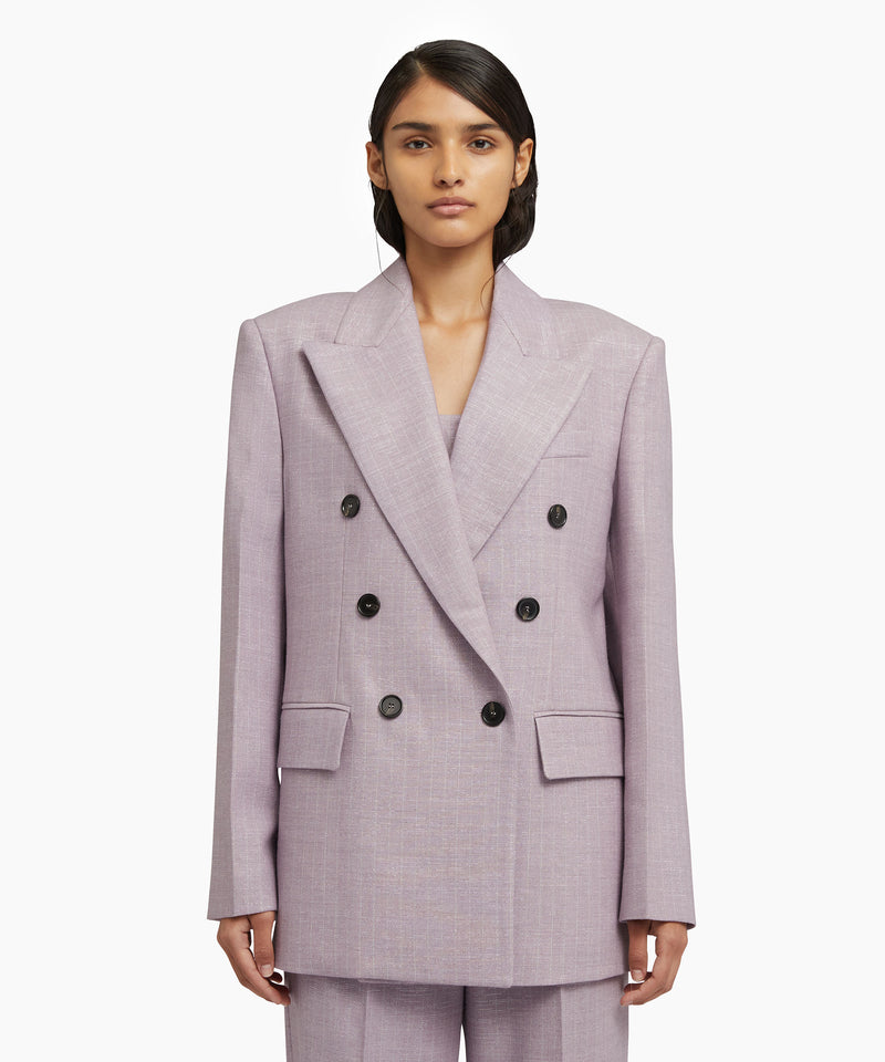 Double-breasted jacket with "Shiny Pinstriped Wool" workmanship LILLAC Women 