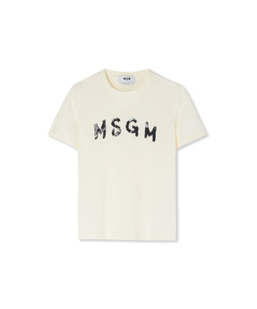 Cotton T-shirt in solid colour with new brushed logo