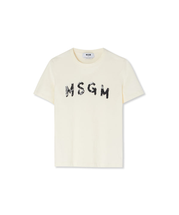 Cotton T-shirt in solid colour with new brushed logo