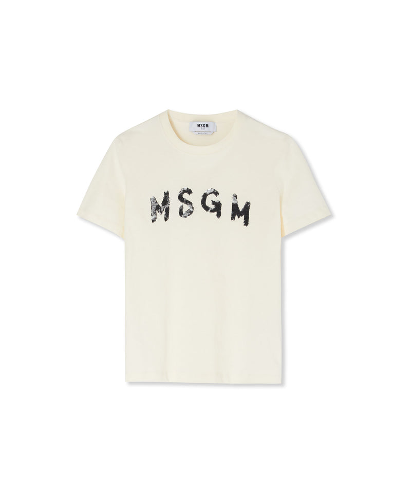 Cotton T-shirt in solid colour with new brushed logo WHITE Women 