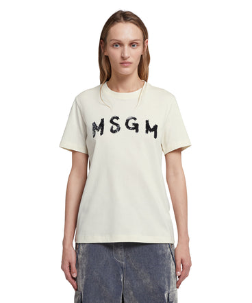 Cotton T-shirt in solid colour with new brushed logo