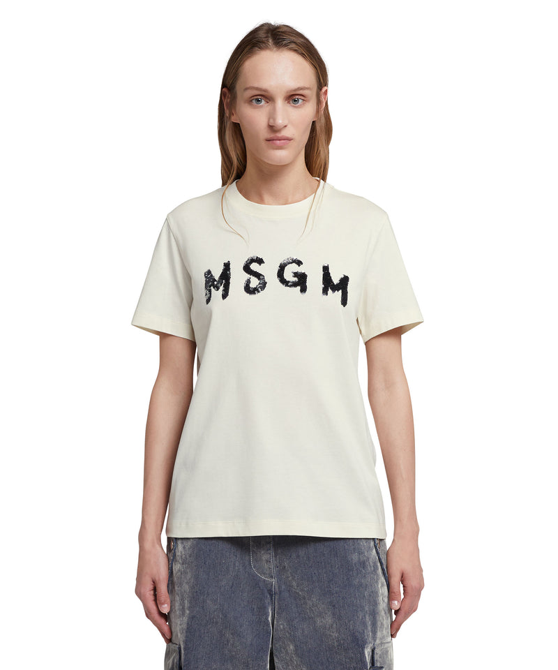 Cotton T-shirt in solid colour with new brushed logo WHITE Women 