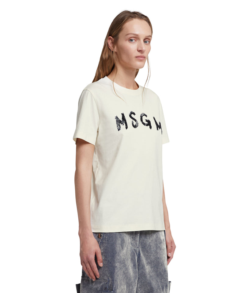 Cotton T-shirt in solid colour with new brushed logo WHITE Women 