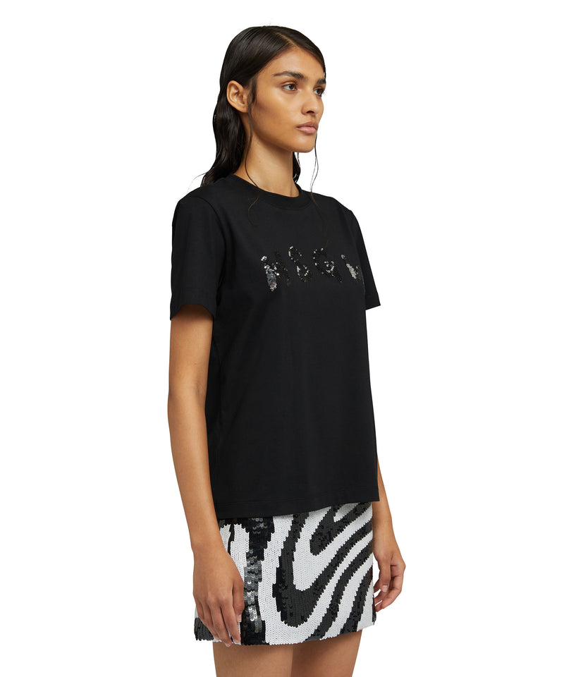 Cotton T-shirt in solid colour with new brushed logo BLACK Women 