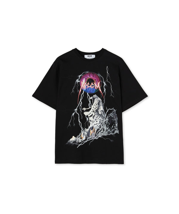 T-shirt with "Msgm Lightning Leopard" print