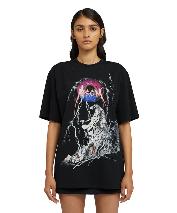 T-shirt with "Msgm Lightning Leopard" print