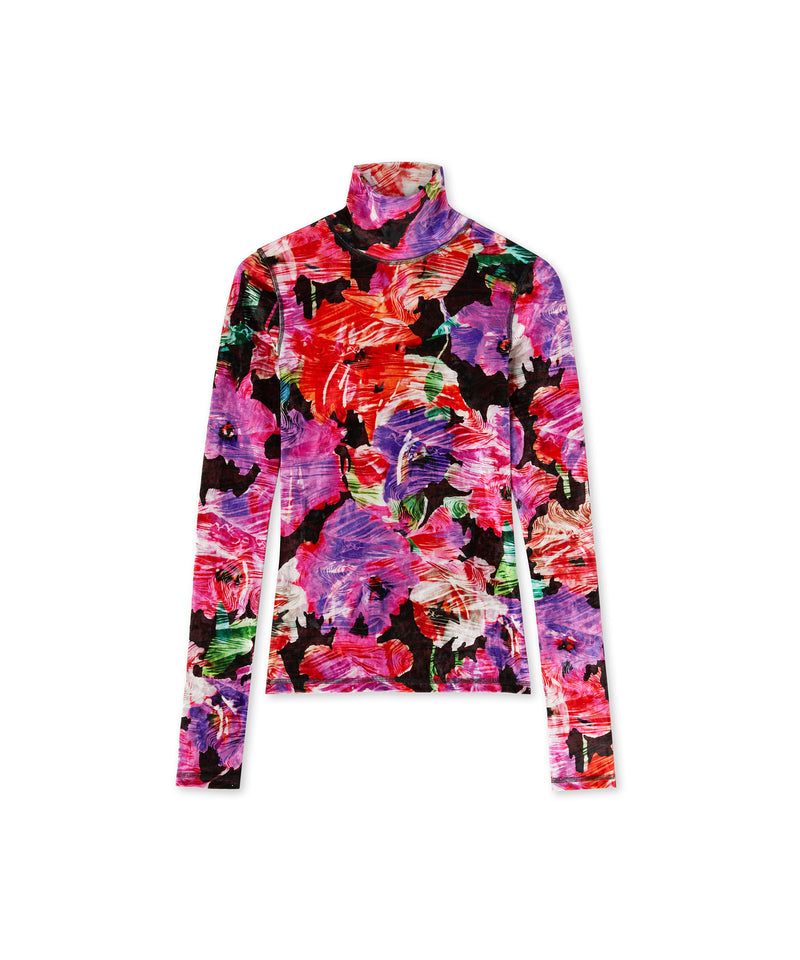 Elasticized blouse with "Blossom Hallucination" print FUCSIA Women 
