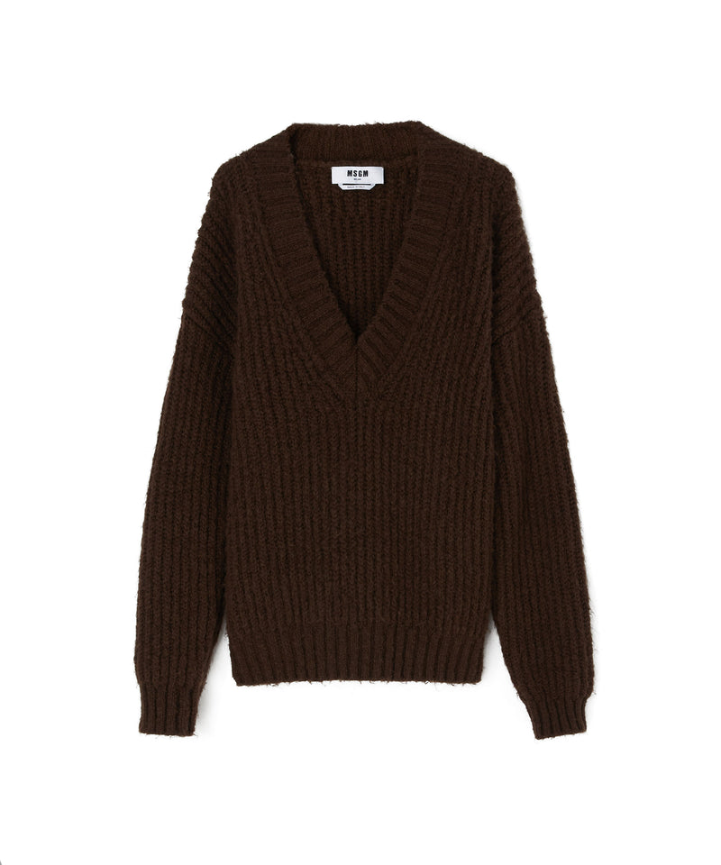 Blended wool v-neck sweater "Warm Winter" CHOCOLATE Women 