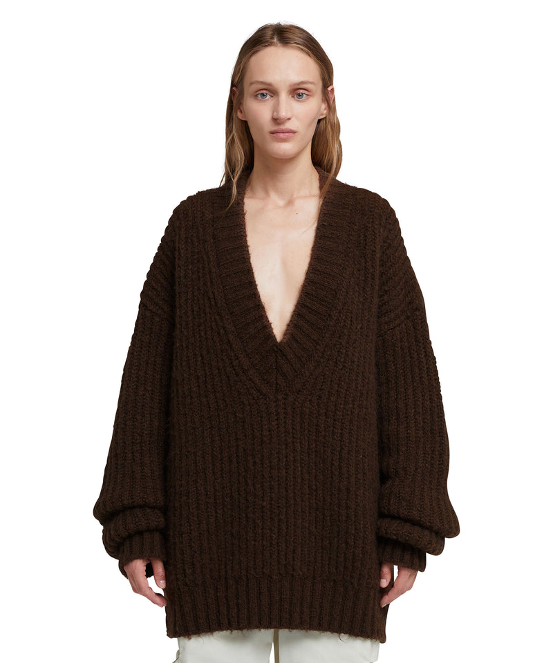 Blended wool v-neck sweater "Warm Winter" CHOCOLATE Women 
