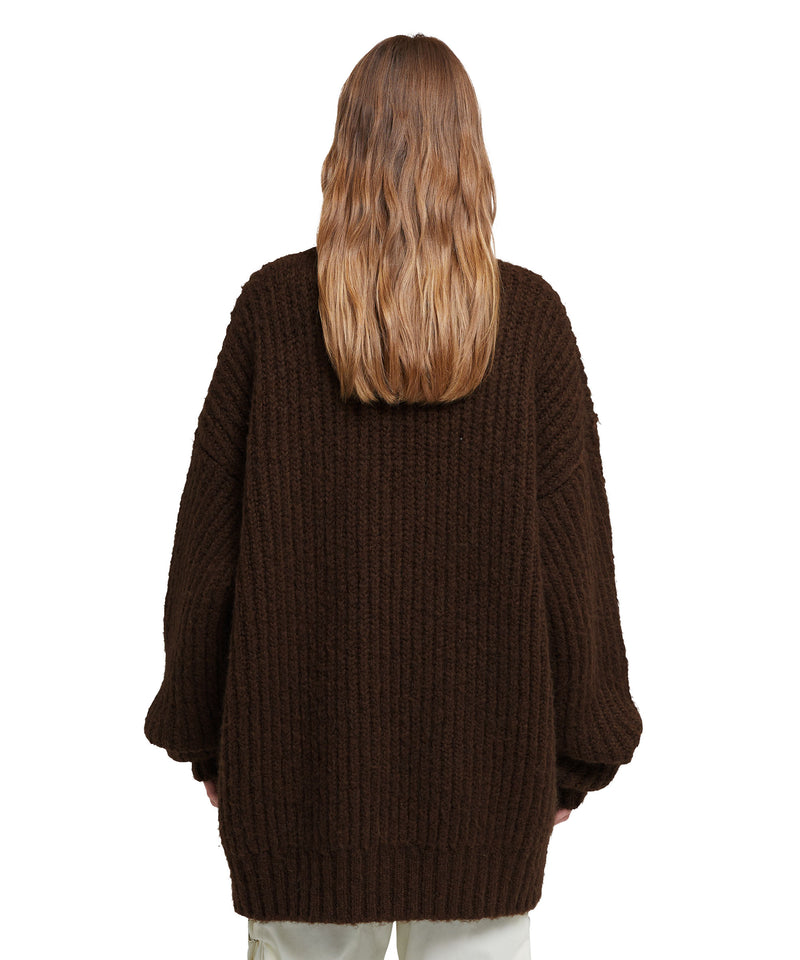 Blended wool v-neck sweater "Warm Winter" CHOCOLATE Women 