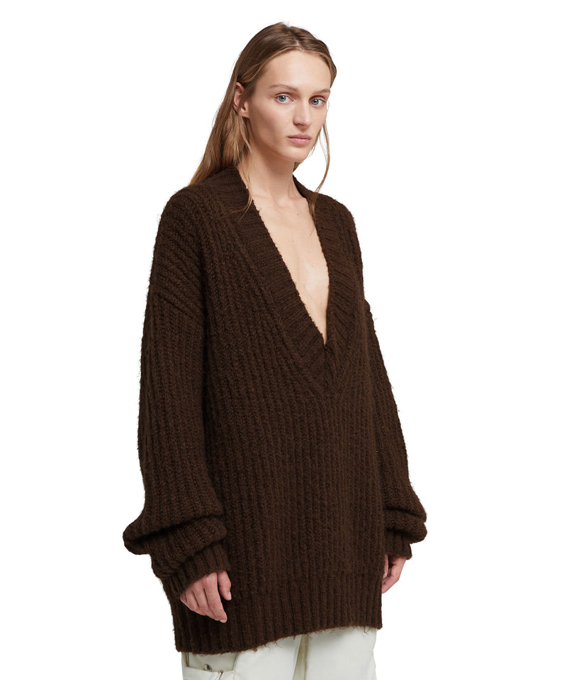 Blended wool v-neck sweater "Warm Winter" CHOCOLATE Women 