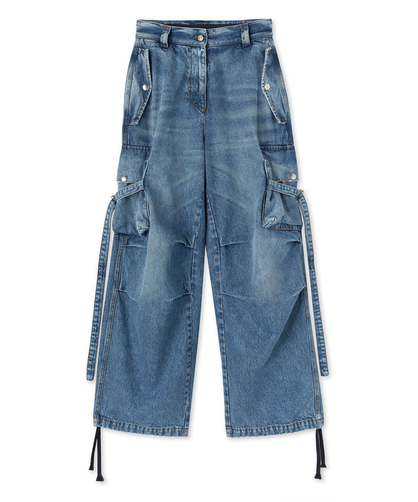 Cargo trousers with "Light Blue Washed Denim" workmanship