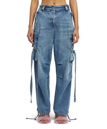 Cargo trousers with "Light Blue Washed Denim" workmanship