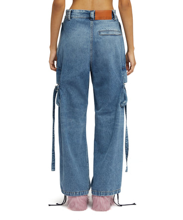 Cargo trousers with "Light Blue Washed Denim" workmanship