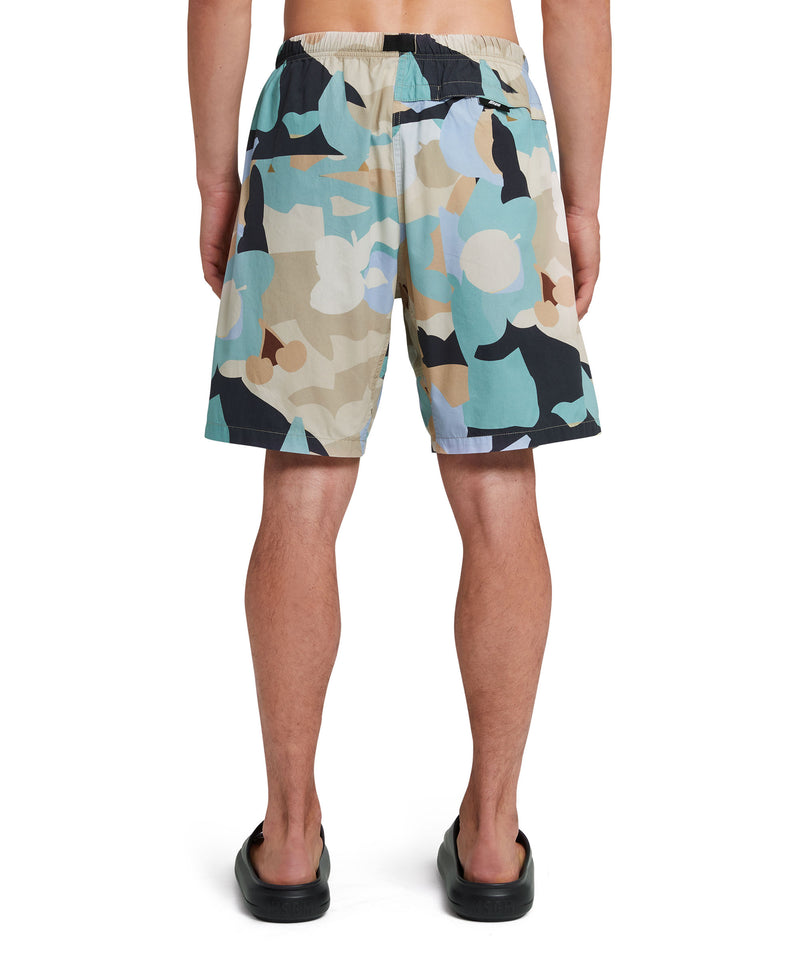 Poplin cotton shorts with "Geo Camo" print LIGHT BLUE Men 