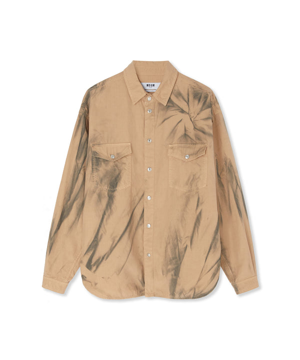 Ripstop cotton pocketed shirt with tie-dye treatment