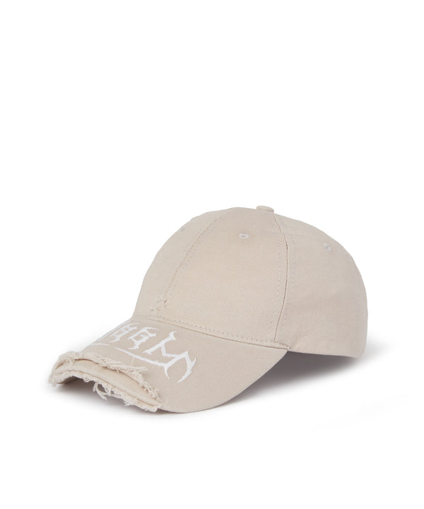 Gabardine cotton baseball cap with distressed effect and embroidered label